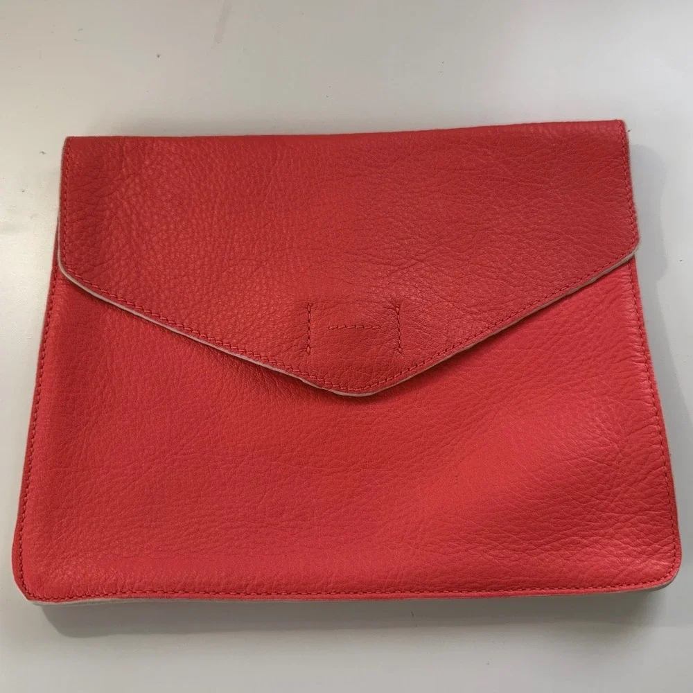 Gap Womens Coral Pink Leather Envelope Clutch‎ Bag Magnetic Closure Purse Summer